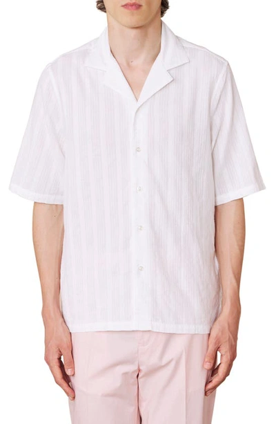 Officine Generale Eren Stripe Short Sleeve Cotton Button-up Shirt In White