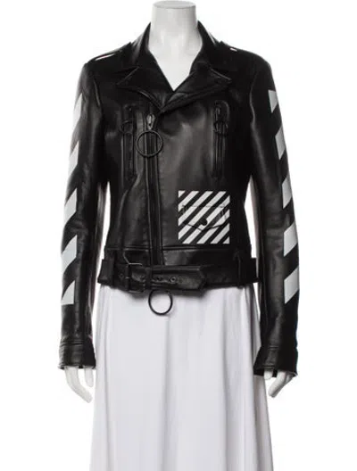 Pre-owned Off-white 2017 Leather Biker Jacket In Black