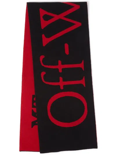 Off-white 2024 Lunar New Year Bookish Intarsia-knit Logo Wool Scarf In Black