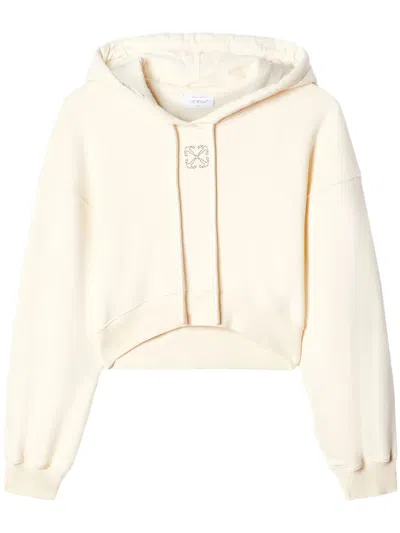 Off-white Arrows-embroidered Cropped Hoodie In White