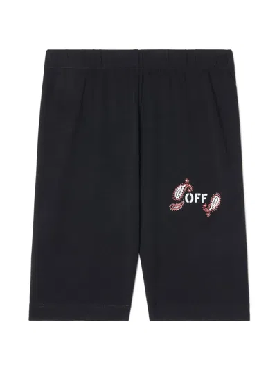 Off-white Kids' Bandana-print Stretch-cotton Shorts In Black