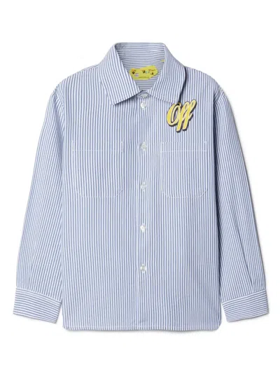 Off-white Kids' Baseball Logo-print Cotton Shirt In Blue