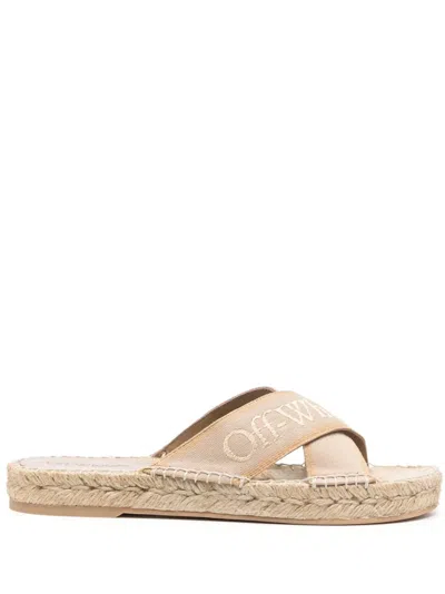 Off-white Bookish Criss-cross Espadrille In Beige Off White