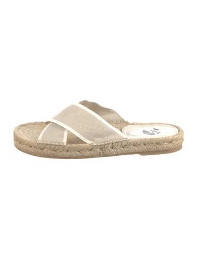 Pre-owned Off-white Canvas Embroidered Accent Slides In Neutrals