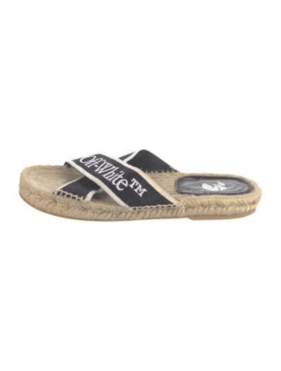 Pre-owned Off-white Canvas Graphic Print Slides In Black
