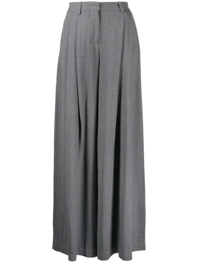 Off-white Checked Wide-leg Trousers In Grey