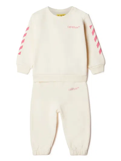 Off-white Babies' Diag-stripe Cotton Tracksuit In Bianco