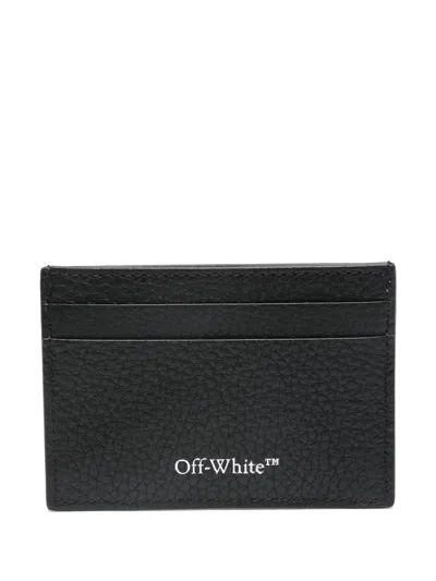 Off-white Diag-stripe Leather Cardholder In Black