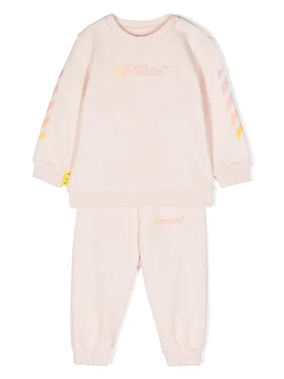 Off-white Babies' Diag-stripe Printed Tracksuit Set In Pink