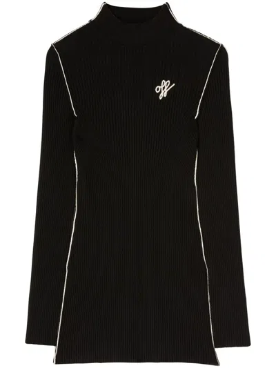 Off-white Embroidered-logo Ribbed Mini Dress In Schwarz