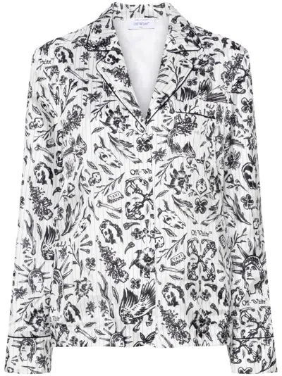 Off-white Floral-print Satin Shirt In White