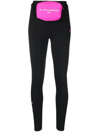 Off-white For Run Detachable-pouch Leggings In 黑色
