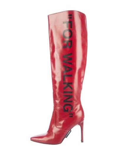 Pre-owned Off-white "for Walking" Patent Leather Boots In Red