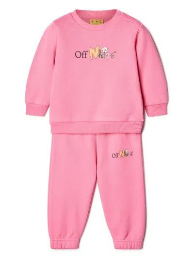 Off-white Babies' Funny Flowers-print Cotton Tracksuit In Pink