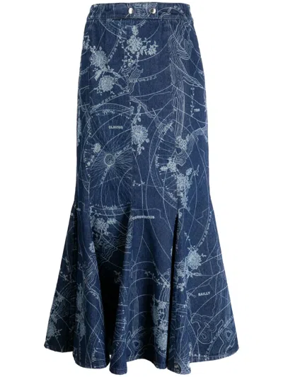 Off-white Graphic-print Mermaid Midi Skirt In Blue
