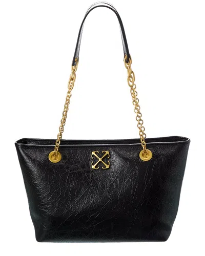 Off-white Jitney Small Chain Leather Tote In Black