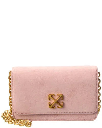 Off-white Jitney Suede Wallet On Chain In Pink