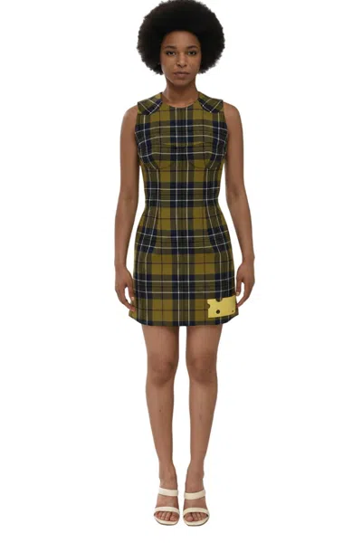 Off-white Khaki Crew Neck Mini Dress In Green