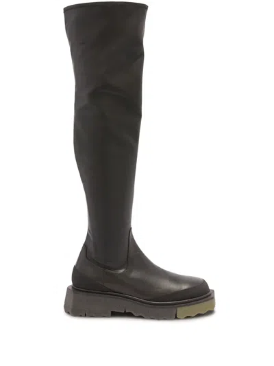 Off-white Knee-length Leather Boots In Black
