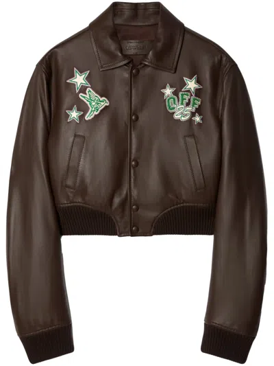 Off-white Leather Bomber Jacket In Black