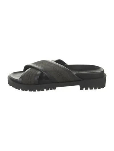 Pre-owned Off-white Leather Graphic Print Sandals In Black
