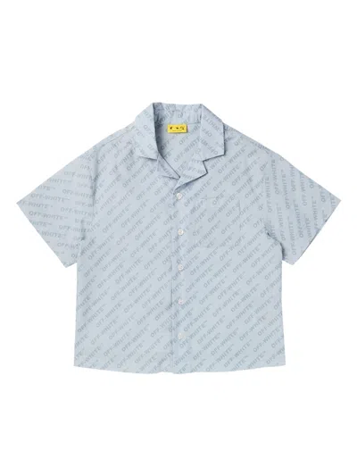 Off-white Logo Aop Bowling Shirt In Blue