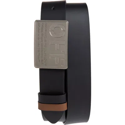 Off-white Logo Plaque Smooth Leather Belt In Black