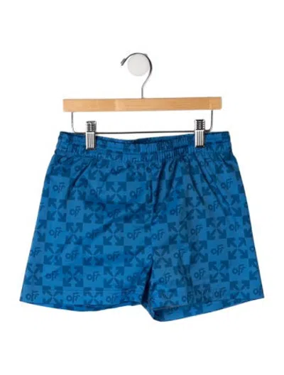 Pre-owned Off-white Kids' Logo Swim Trunks In Blue