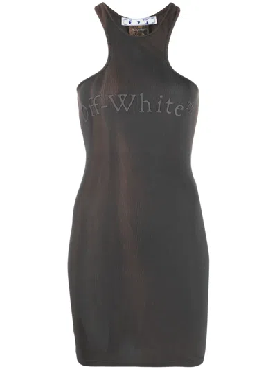 Off-white Logo-detail Tie-dye Sleeveless Minidress In Grey