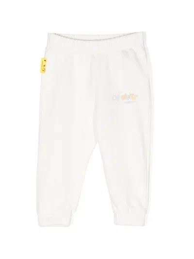 Off-white Babies' Logo-embroidered Cotton Track Pants In Neutrals