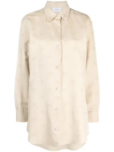 Off-white Logo-jacquard Cotton Blend Overshirt In Neutrals