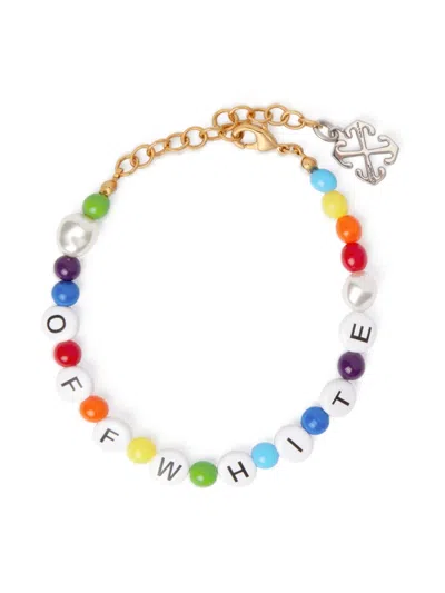 Off-white Logo-print Beaded Bracelet In White