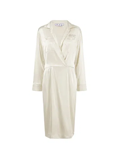 Off-white Long-sleeve Midi Dress In White