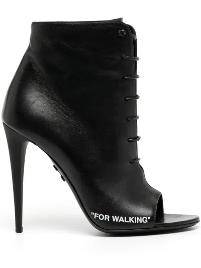 Off-white Open Toe Leather Boots In Black