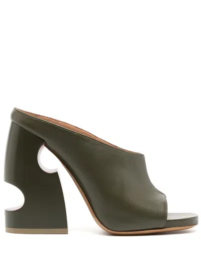 Off-white Pop Meteor 120mm Leather Mules In Green