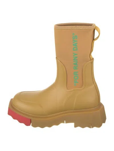 Pre-owned Off-white Rubber Graphic Print Rain Boots In Yellow