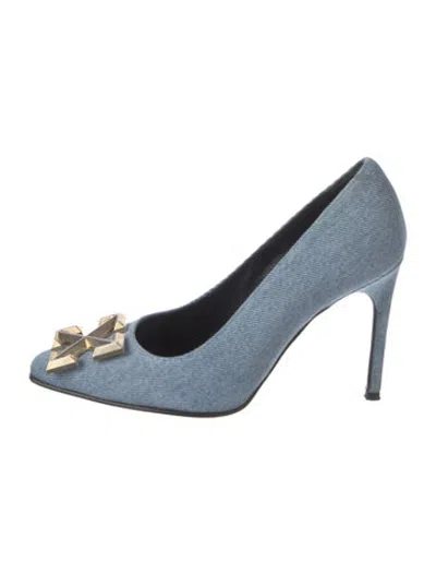 Pre-owned Off-white Signature Logo Denim Pumps In Blue