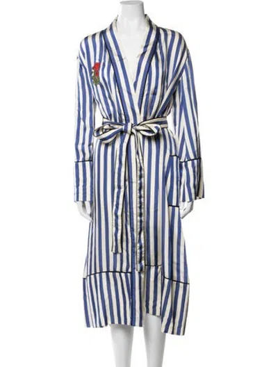 Pre-owned Off-white Striped Embroidered Accent Pajamas In Blue/neutrals