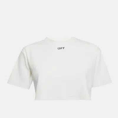 Pre-owned Off-white White Logo Rib Knit Crop Top S