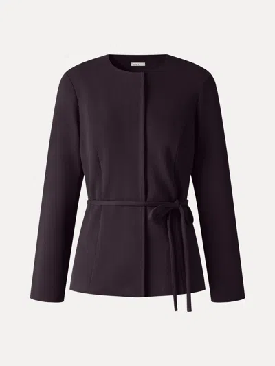 Oglmove Bamboo Piqué Round Neck Long Sleeve Belted Jacket With Pockets In Purple Gloam
