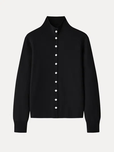 Oglmove Merino Wool Cashmere Blend Mock Neck Long Sleeve Sweater Cardigan In Black