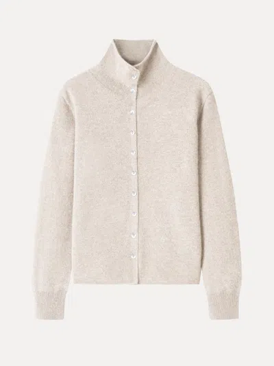 Oglmove Merino Wool Cashmere Blend Mock Neck Long Sleeve Sweater Cardigan In Neutral