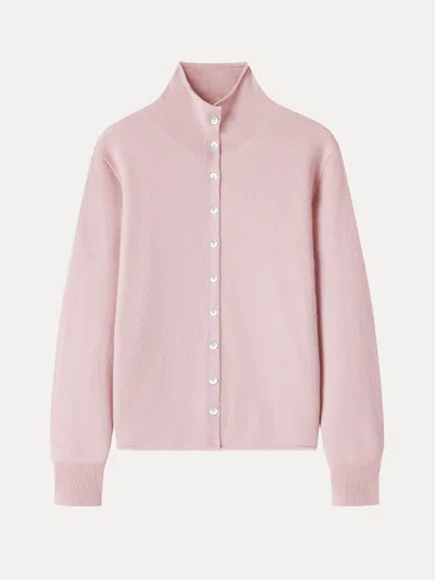 Oglmove Merino Wool Cashmere Blend Mock Neck Long Sleeve Sweater Cardigan In Pink