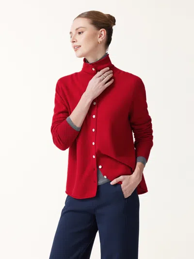 Oglmove Merino Wool Cashmere Blend Mock Neck Long Sleeve Sweater Cardigan In Red