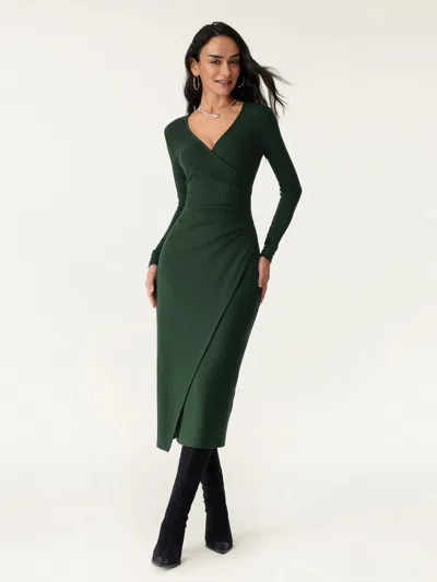 Oglmove Prowarm Surplice Long Sleeve Tucked Dress In Green
