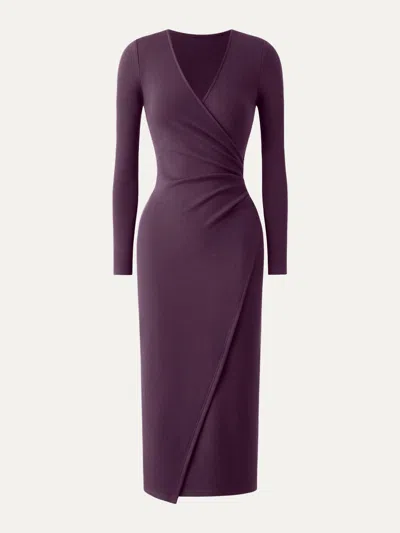 Oglmove Prowarm Surplice Long Sleeve Tucked Dress In Purple