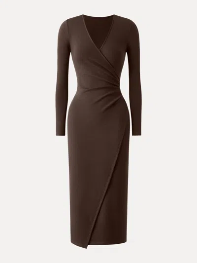 Oglmove Prowarm Surplice Long Sleeve Tucked Dress In Blue