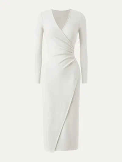Oglmove Prowarm Surplice Long Sleeve Tucked Dress In White