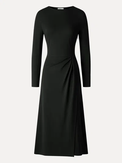 Oglmove Viscose Ponte Boatneck Long Sleeve Tucked Midi Dress In Black