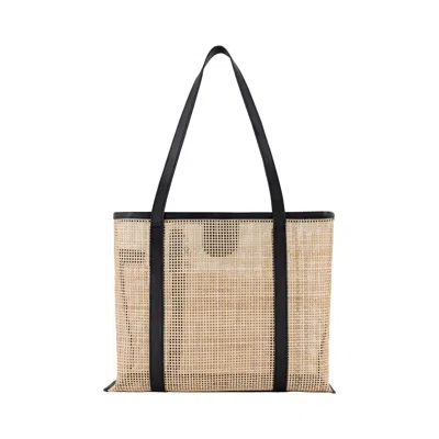 Ohsun Women's Neutrals / Black Audrey Mesh Rattan & Leather Tote - Black